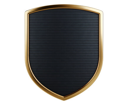 Blank golden shield emblem with dark textured center for luxury branding and logo design