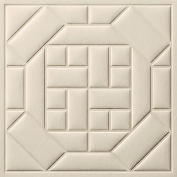 A square decorative wall panel featuring a geometric pattern with raised rectangular blocks and diagonal lines in soft beige color