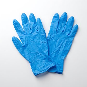 Pair of blue nitrile medical gloves isolated on white background