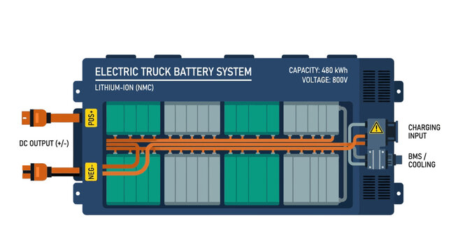 Electric Truck Battery System Isolated - NMC Technology, 480 kWh