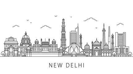 Obraz premium New Delhi Skyline - Iconic Landmarks - Vector Illustration