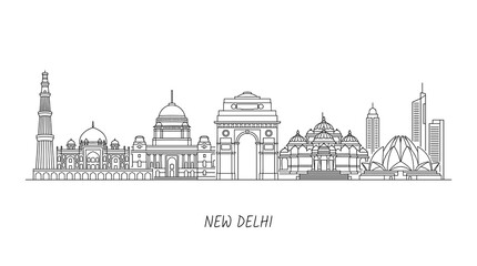 Obraz premium New Delhi Skyline Line Art: Iconic Landmarks in India's Capital City