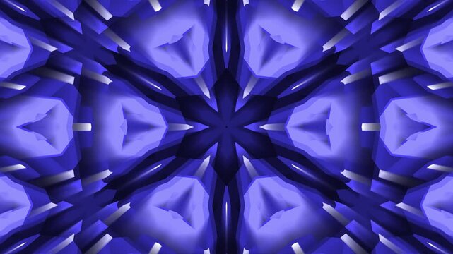Abstract 3D blue kaleidoscope geometric background with futuristic symmetrical pattern