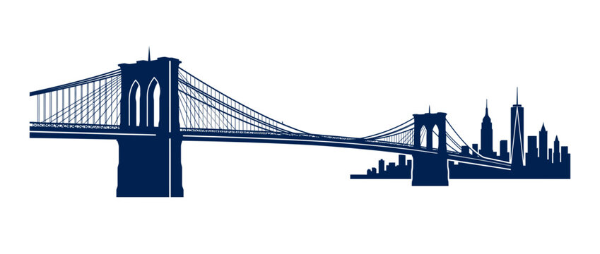 Brooklyn Bridge Silhouette with New York City Skyline Isolated