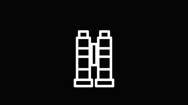 Vintage binoculars icon on a black background, symbolizing exploration and discovery with a retro aesthetic