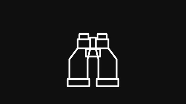 Minimalist white outline icon of binoculars, symbolizing discovery, exploration, and observation. Ideal for navigation, search, or future-oriented design concepts and user interfaces