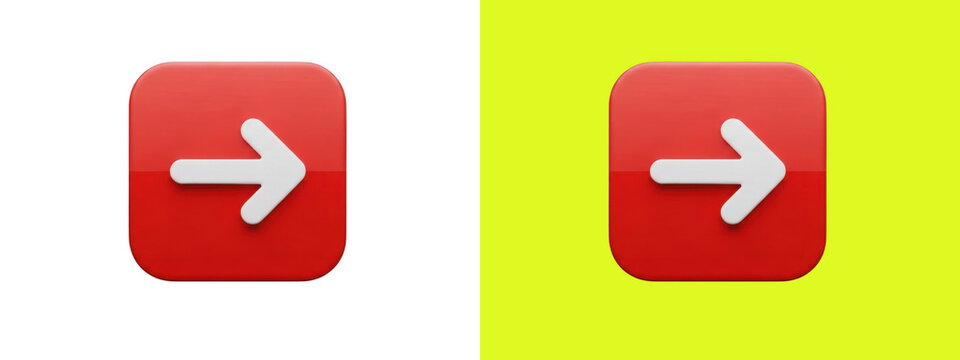 Red square button with white right arrow 3D icon
