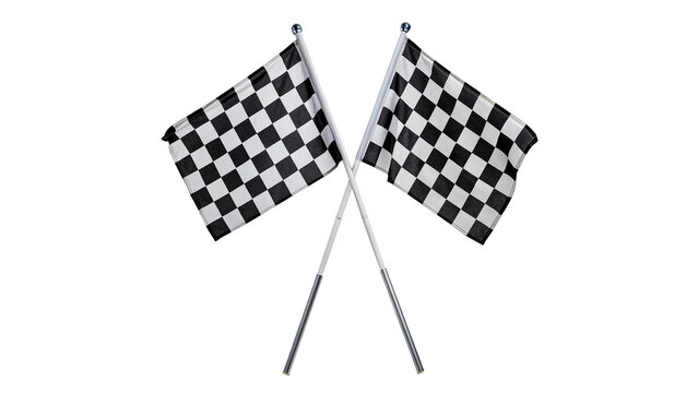 Crossed black and white chequered racing flags checkered finish line sports symbol