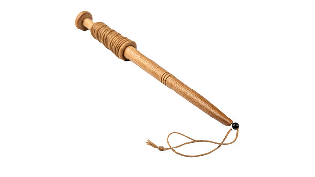 Traditional wooden stick handle pointer accessory with thin leather loop string