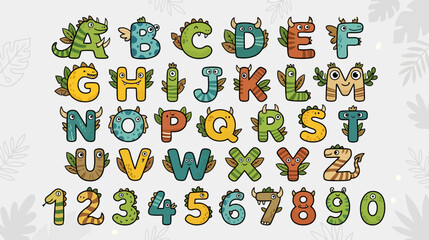 Fototapeta premium Cute Cartoon Monster Alphabet & Numbers - Fantasy ABCs for Kids