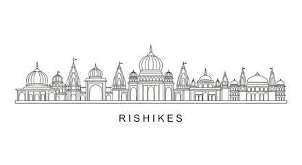 Fototapeta premium Rishikesh Skyline Illustration - Indian Temples Architecture Outline