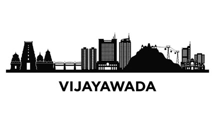 Obraz premium Vijayawada Cityscape Skyline Silhouette - Landmark Towers and Hills