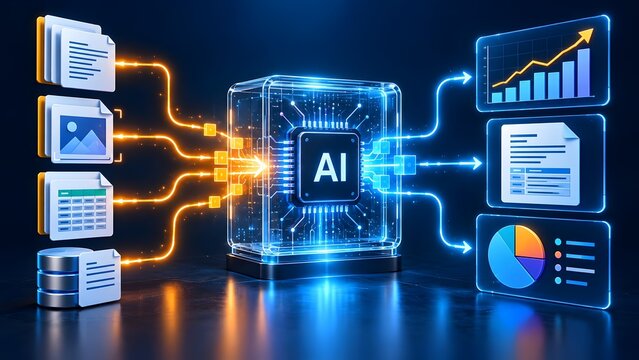 AI processing data into insights and analytics