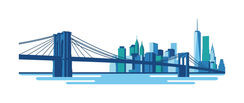 New York City Skyline with Brooklyn Bridge Illustration