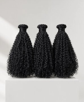 Three Black Curly Hair Extension Bundles Product Display