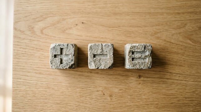 Concrete blocks with numbers 888 arranged on wooden surface for construction or design reference
