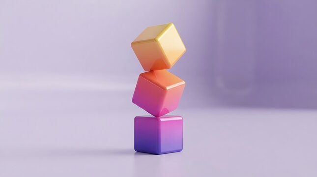 Colorful stacked gradient cubes in 3D composition with gold yellow, orange, pink and purple tones