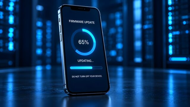 Smartphone firmware update progress on screen
