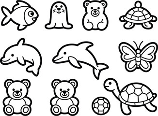 Obraz premium Animal icon set featuring cute woodland and aquatic creature