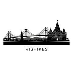 Obraz premium Rishikesh cityscape silhouette, suspension bridge & temple architecture, India