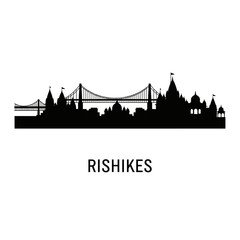 Obraz premium Rishikesh India City Skyline Silhouette with Bridges and Temples