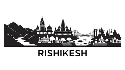 Fototapeta premium Rishikesh Skyline Silhouette - Iconic Indian City with Mountains and River