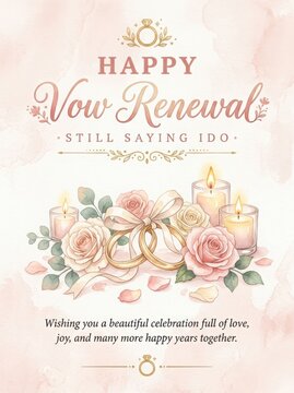 Elegant Vow Renewal Celebration Greeting Card with Rings and Roses