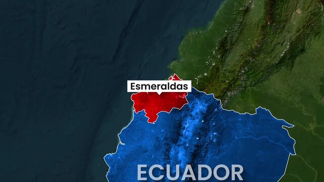 Esmeraldas highlighted on Ecuador map motion graphics clip animation video