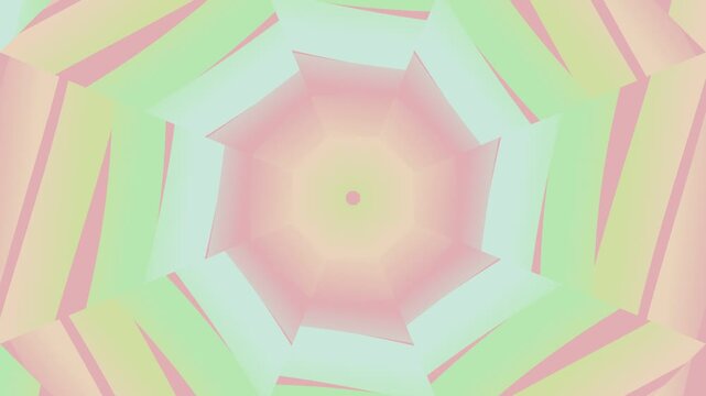 Pastel Geometric Kaleidoscope Pattern Repeating in Digital Tunnel Animation. 4K Video