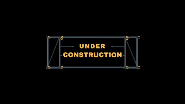 4K scaffold under construction sign with alpha channel industrial animation