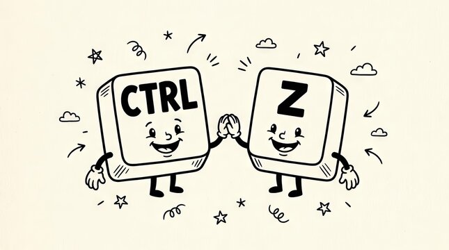 Cartoon keyboard keys Ctrl and Z giving high five.
