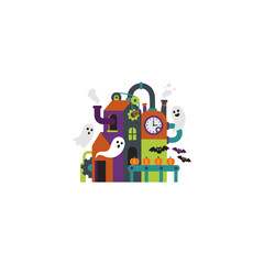 Fototapeta premium Halloween Factory - Spooky Machine Producing Pumpkins and Ghosts
