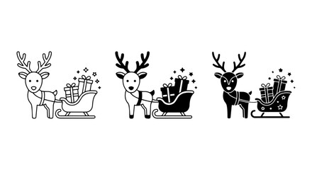 Fototapeta premium Christmas Reindeer Sleigh Gift Icons, Festive Holiday Vector Set, Winter Celebration Graphics