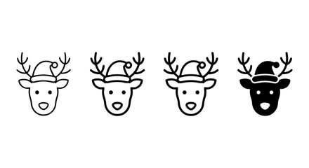 Fototapeta premium Christmas Reindeer Icons, Festive Santa Hat Vector Set, Winter Holiday Animal Graphics