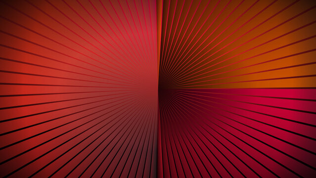 Abstract Radial Geometric Light Pattern with Red Orange and Magenta Gradient, Converging Lines and Dark Center