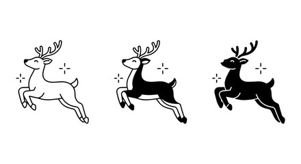 Fototapeta premium Christmas Reindeer Icons, Festive Animal Vector Set, Holiday Graphic Elements, Black and White