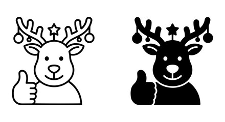 Fototapeta premium Christmas Reindeer Icons, Festive Holiday Rudolph Thumbs Up Vector Set, Winter Season Celebration Graphics