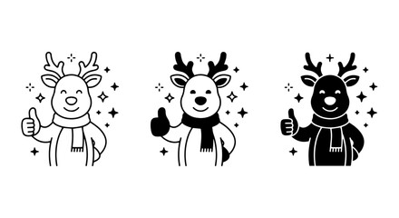 Obraz premium Christmas Reindeer Icons, Festive Rudolph Thumb Up Vector Graphics, Holiday Season Character Set