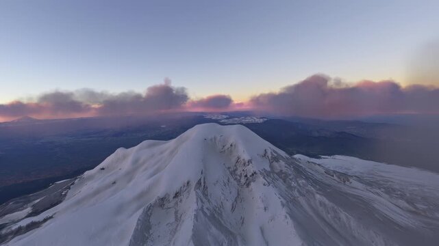 Sunset aerial view of the snow in Chimborazo. Ecuador