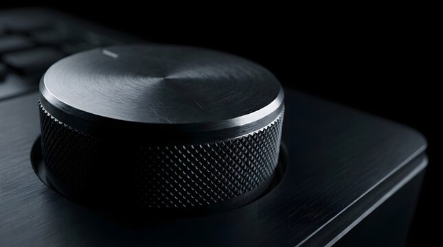 Metallic rotary control knob highlighting precision audio equipment engineering to complement premium electronics marketing and music studio branding