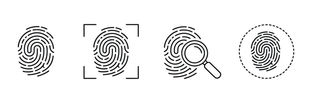 fingerprint line icon set, access, identity verification, and security scan