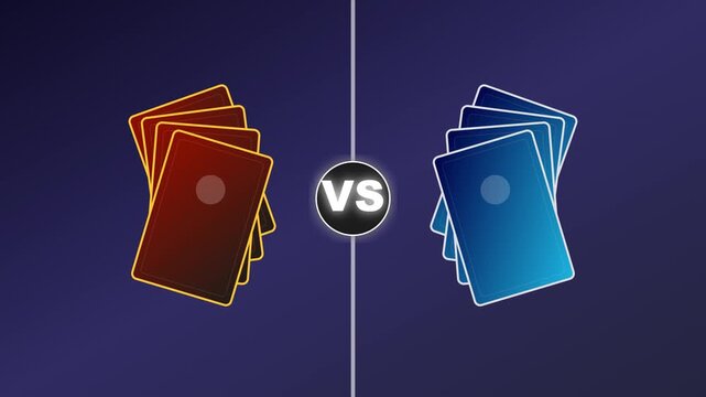Versus Screen Animation with Red and Blue Card Game Decks Facing Each Other for Online Competition
