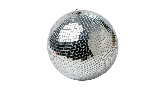 Glossy silver mirror disco ball party decoration dynamic shiny sphere isolated element