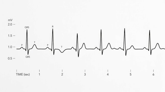 Medical electrocardiogram showing a normal heart rhythm on a light gray background