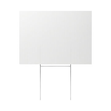 Blank white yard sign mockup with metal h stake isolated on white background