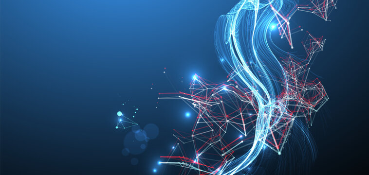 Abstract science background with digital plexus waves and particle connections