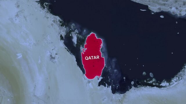 Qatar country map zoom in animation with satellite geography background.