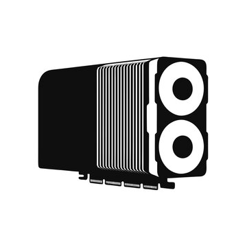 Computer graphics card vector icon, black and white GPU hardware illustration, powerful video card for gaming and crypto mining workstation