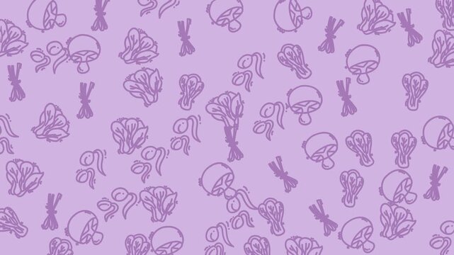 Purple repeated mushroom lettuce icons suitable for food blogs, marketing materials, recipe books, recipe cards, restaurant menus, and nutritionrelated designs.