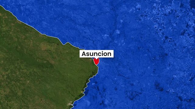Paraguay map showing the capital city, Asunci&oacute;n, animated movement clip